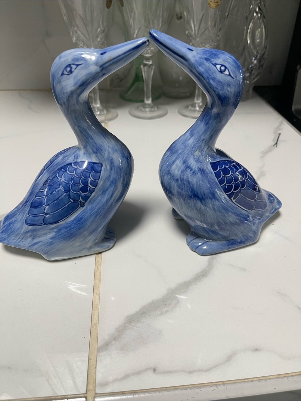 SEYMOUR MANN BLUE FINE PORCELAIN DUCK GOOSE Ser Of 2